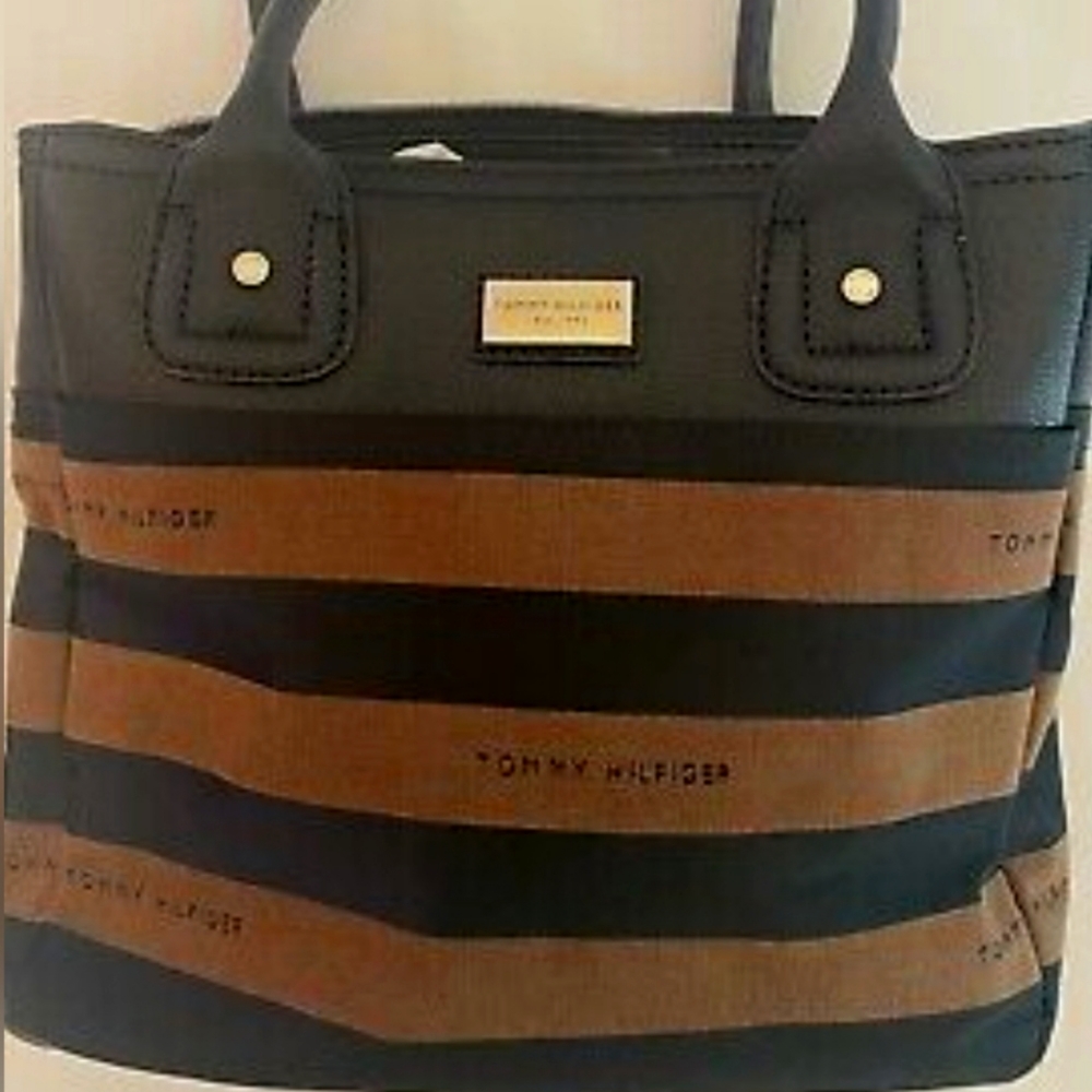 Tommy Hilfiger Brown and black striped tote